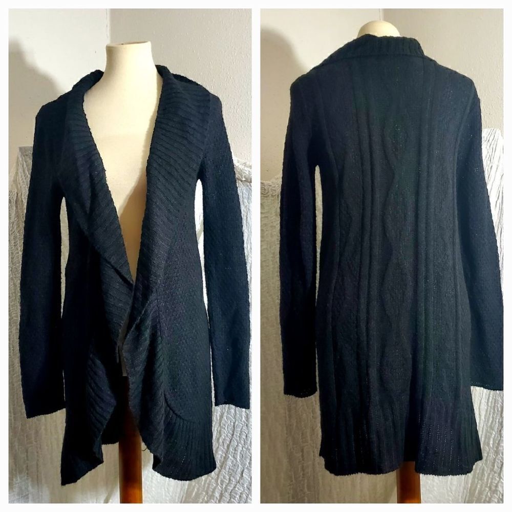 Alya Black Long Knit Open Sweater Cardigan  Size Medium
